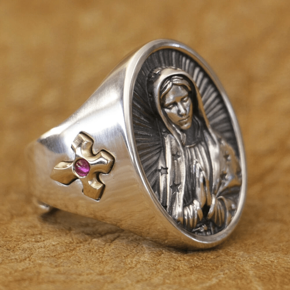 Virgin Mary Oval Ring in 925 Silver Divine Protection and Prayer