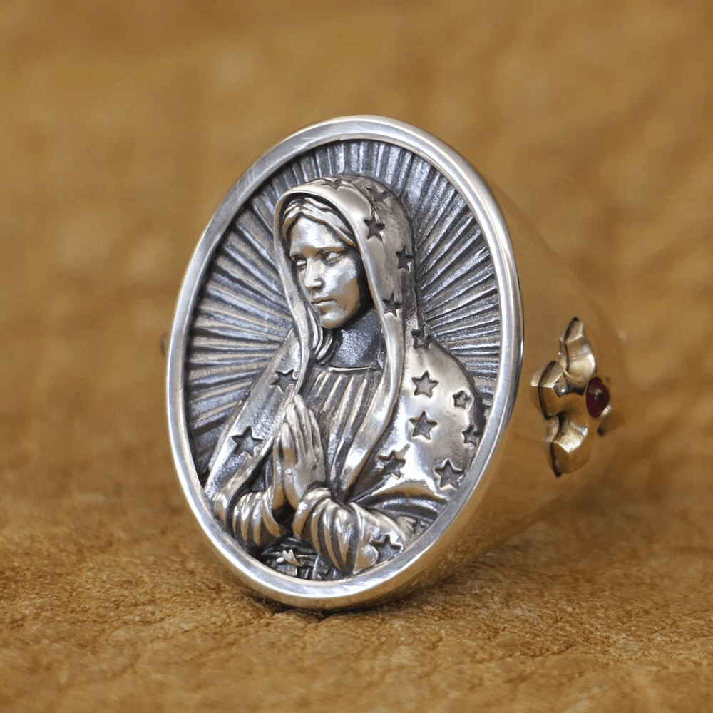 Virgin Mary Oval Ring in 925 Silver Divine Protection and Prayer
