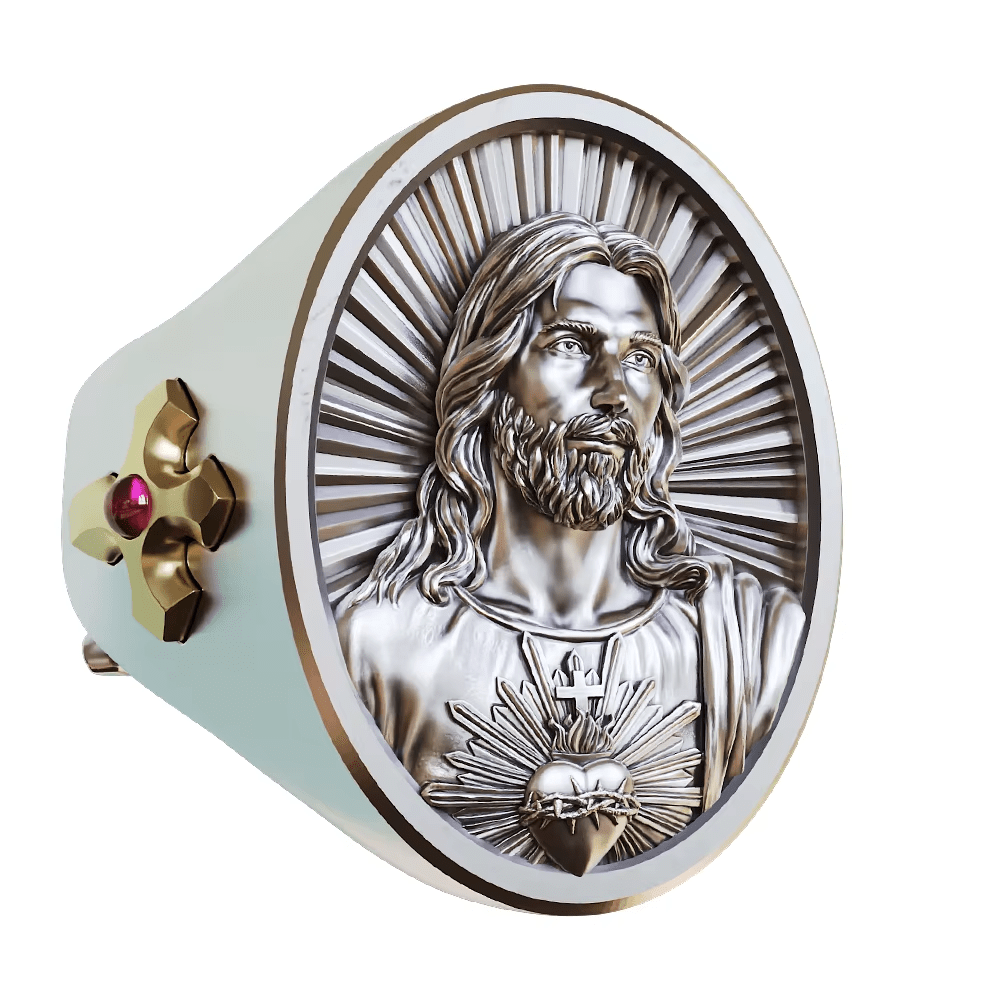 Sacred Heart Jesus Ring in 925 Silver: Symbol of Love and Sacrifice