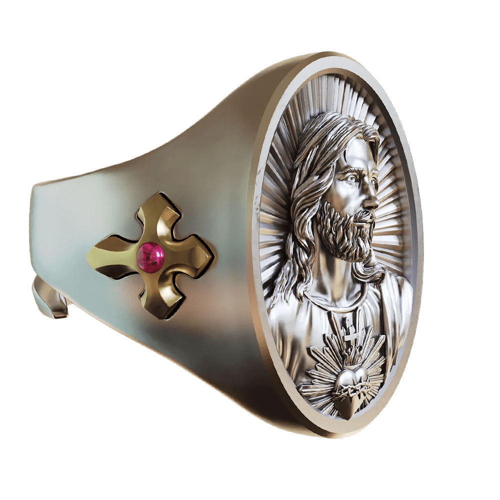 Sacred Heart Jesus Ring in 925 Silver: Symbol of Love and Sacrifice