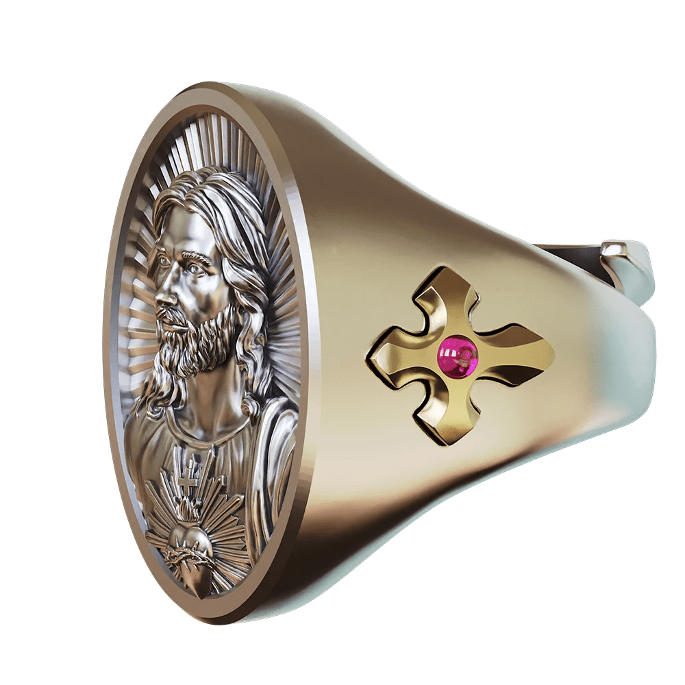 Sacred Heart Jesus Ring in 925 Silver: Symbol of Love and Sacrifice