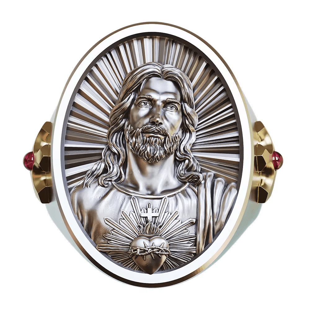 Sacred Heart Jesus Ring in 925 Silver: Symbol of Love and Sacrifice