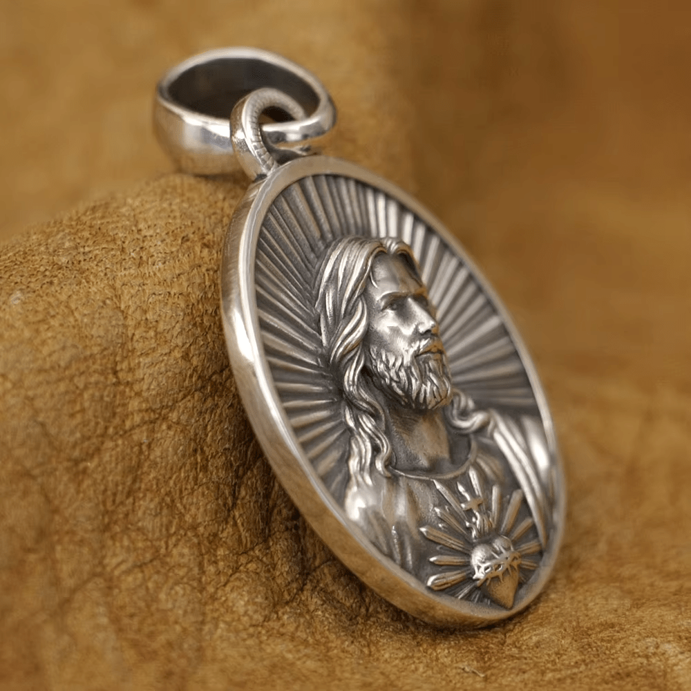 Divine Radiance Jesus Sacred Heart Necklace Crafted in Sterling Silver