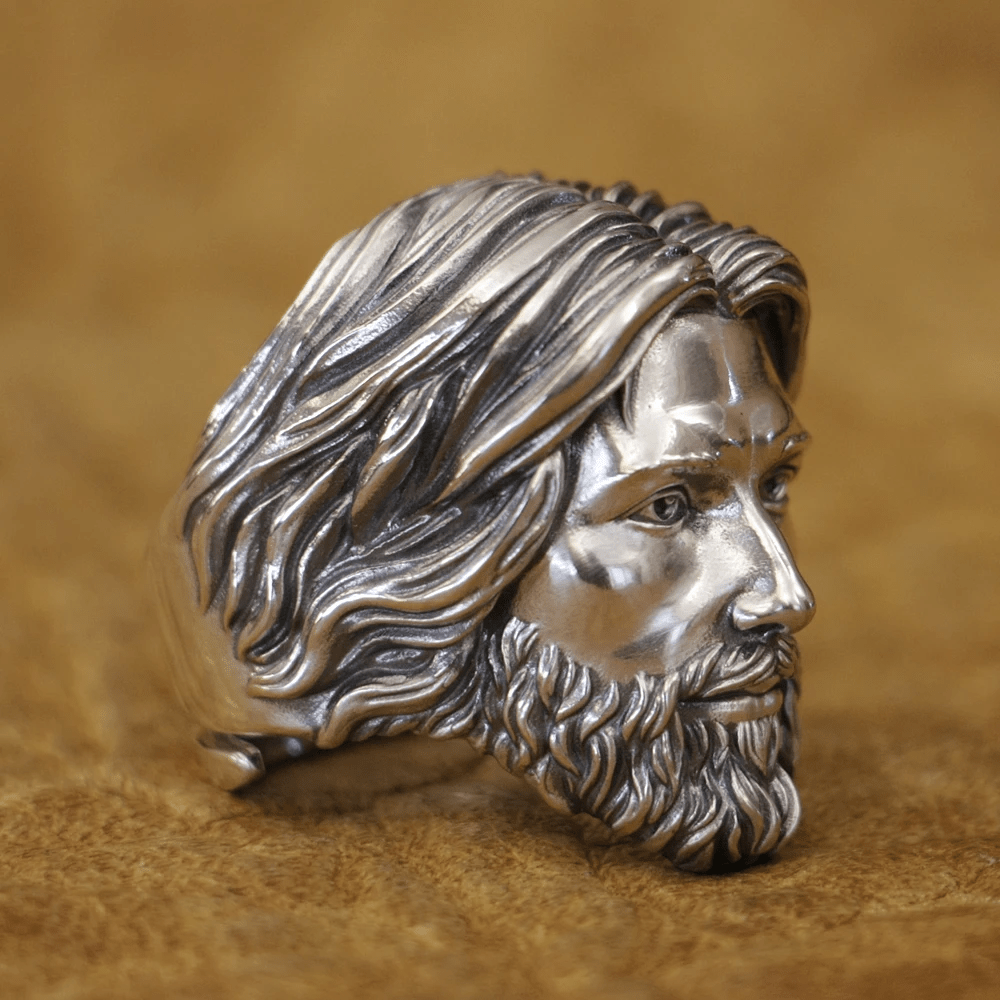 Sculpted Sacred Jesus Christ Portrait Ring Crafted in 925 Silver
