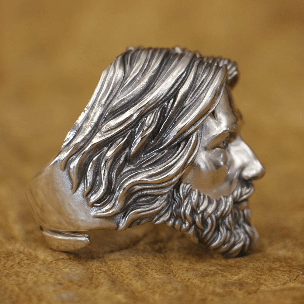Sculpted Sacred Jesus Christ Portrait Ring Crafted in 925 Silver