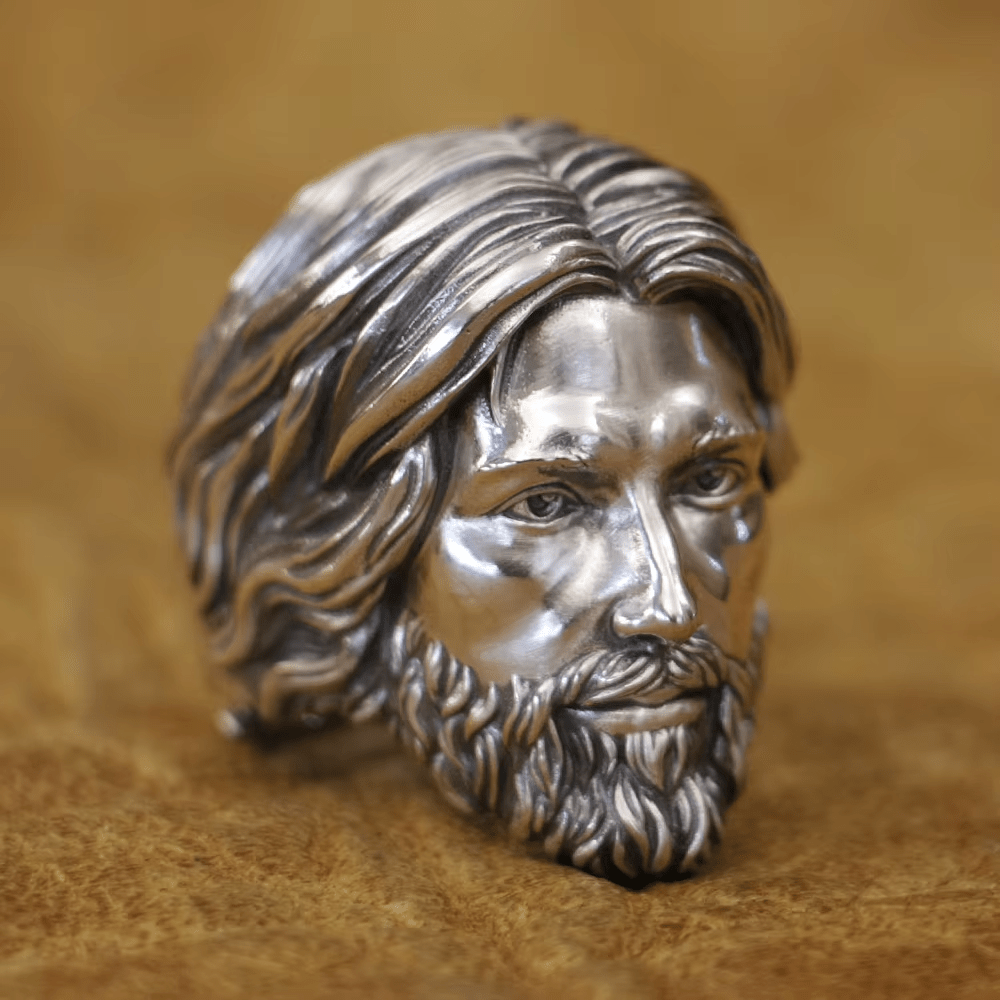 Sculpted Sacred Jesus Christ Portrait Ring Crafted in 925 Silver