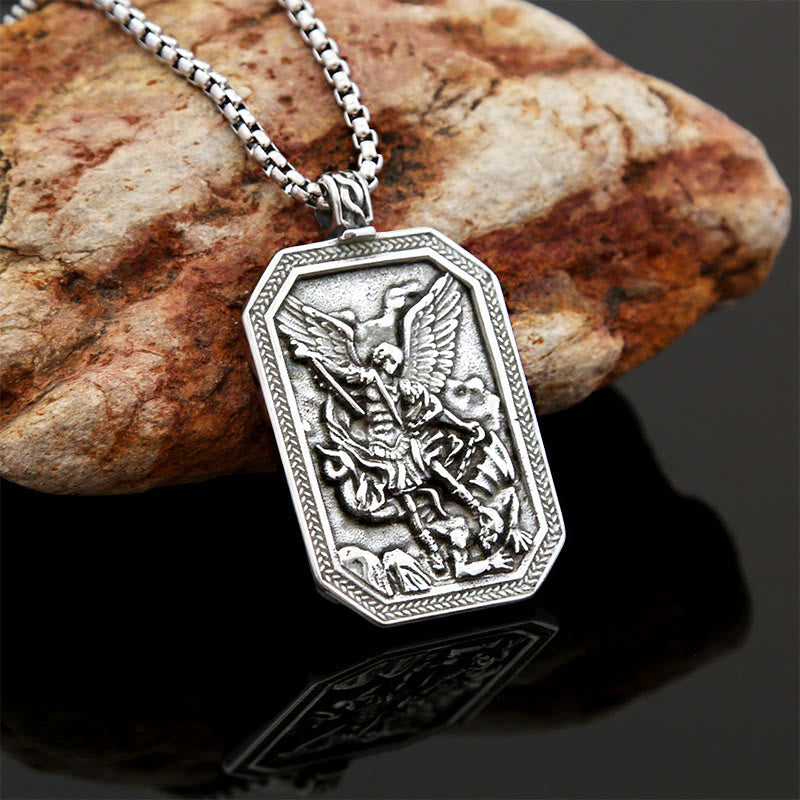 Classic Style St. Michael the Archangel Protection Stainless Steel Pendant Necklace