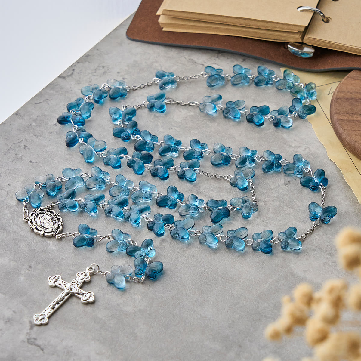 Faith is th Hope: Wings of Devotion Shimmering Blue Butterfly Prayer Bracelet, Animal Rosary