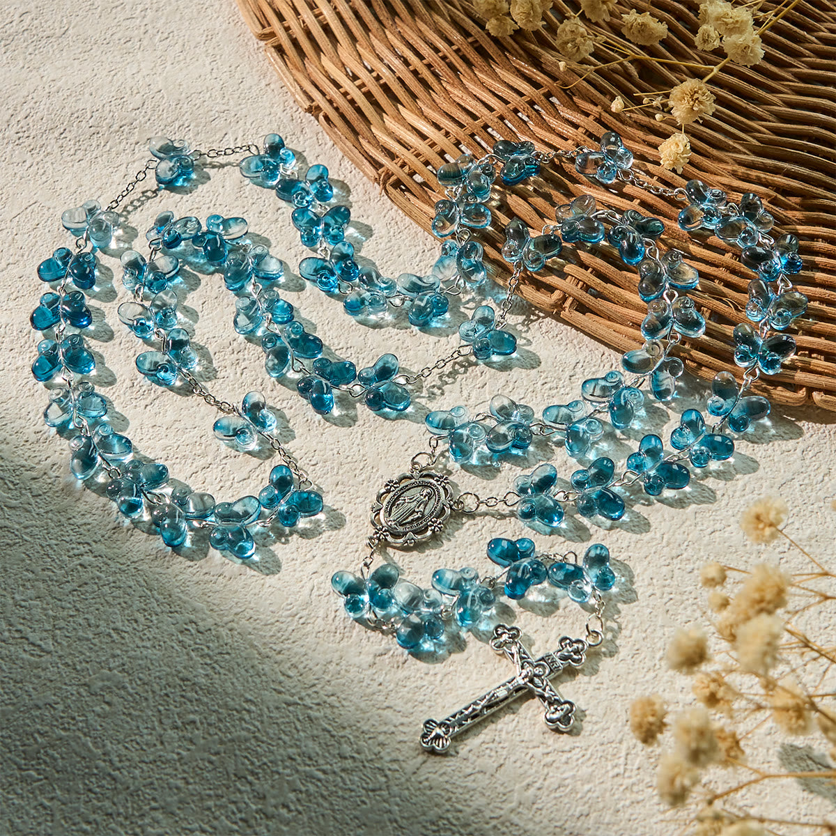 Faith is th Hope: Wings of Devotion Shimmering Blue Butterfly Prayer Bracelet, Animal Rosary