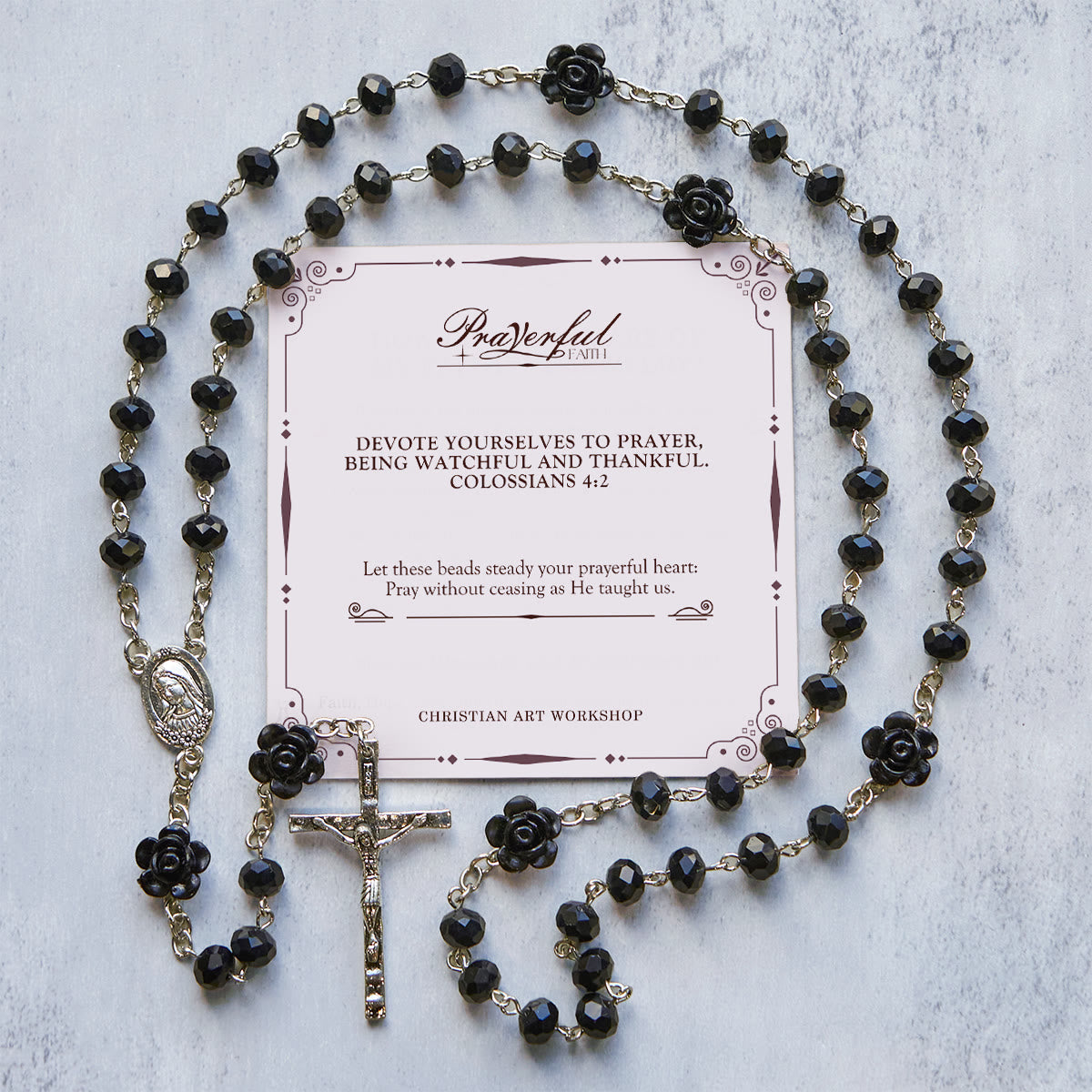 PRAYERFUL FAITH: Floral Rose Beads Multicolor Polyhedral Rosary with Gift Card