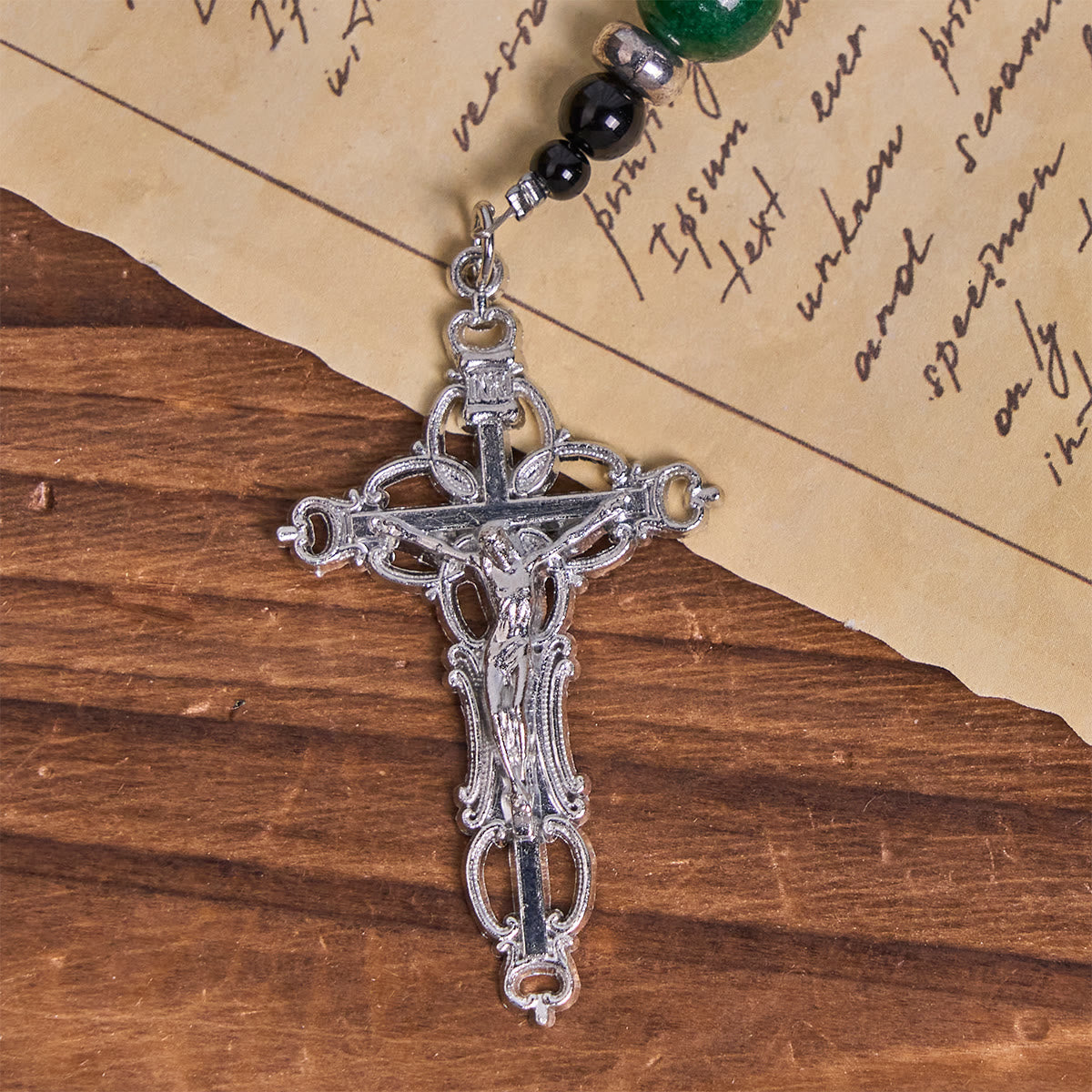 St. Benedict & Crucifix of 8mm Obsidian & Jade Handmade Bead Rosary - Faith and Sacred Connection