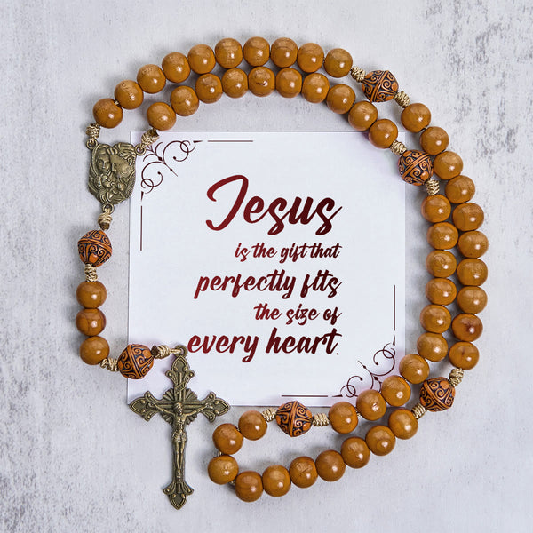 Jesus Is The Gift: 10mm Olive Wood Bead Handmade Rosary with Gift Card
