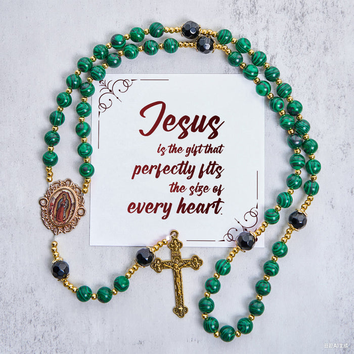 Jesus Is The Gift: Malachite Green Rosary with Miraculous Medal