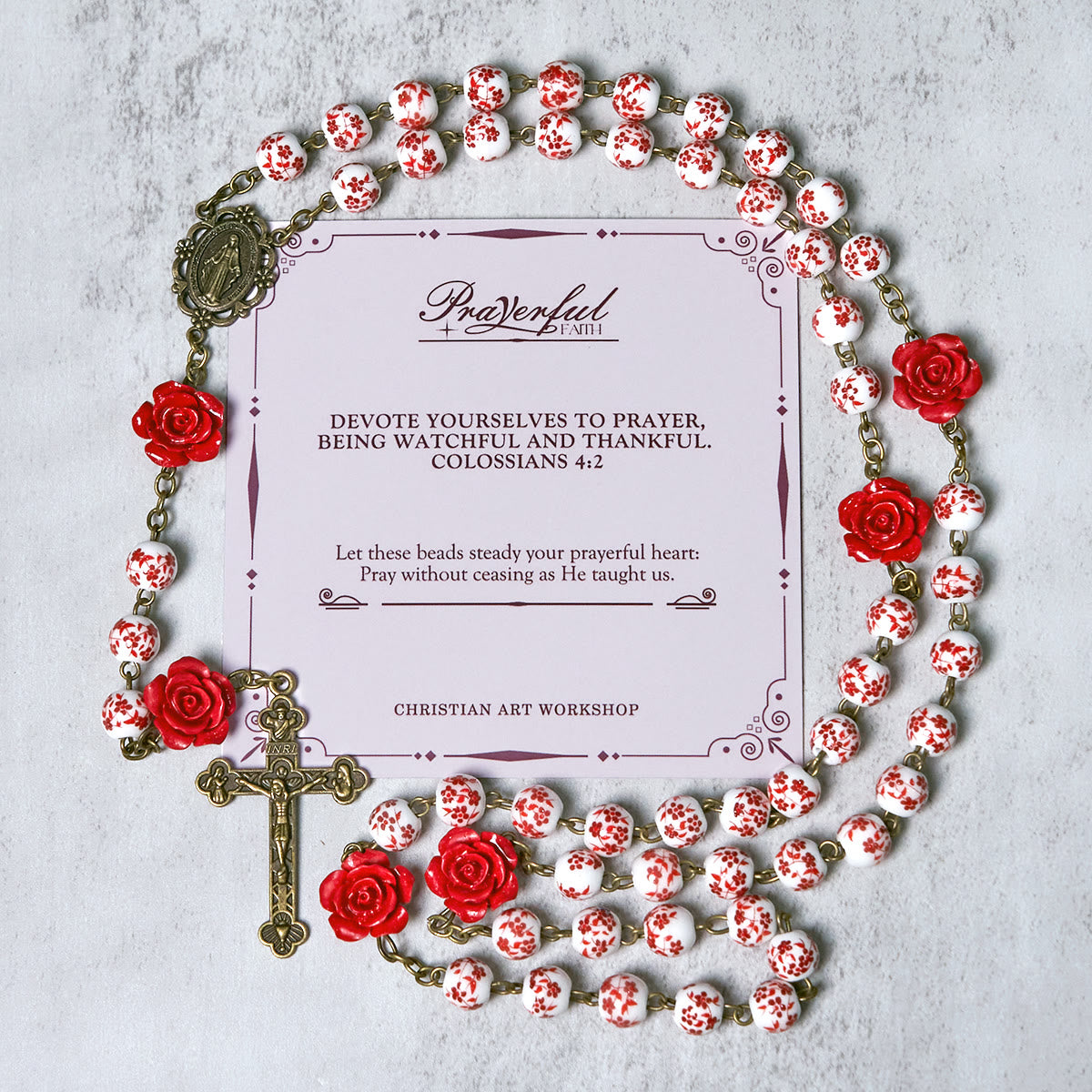 PRAYERFUL FAITH:Handmade Rose Cinnabar Beads Rosary with Gift Card