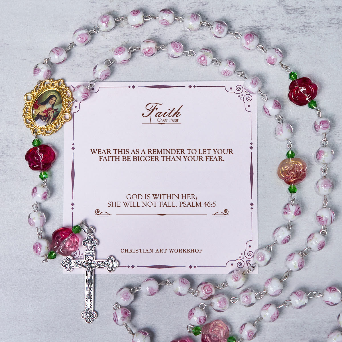 PRAYERFUL FAITH: Handmade Rose & Ivory Floral Elegance Rosary with Gift Card