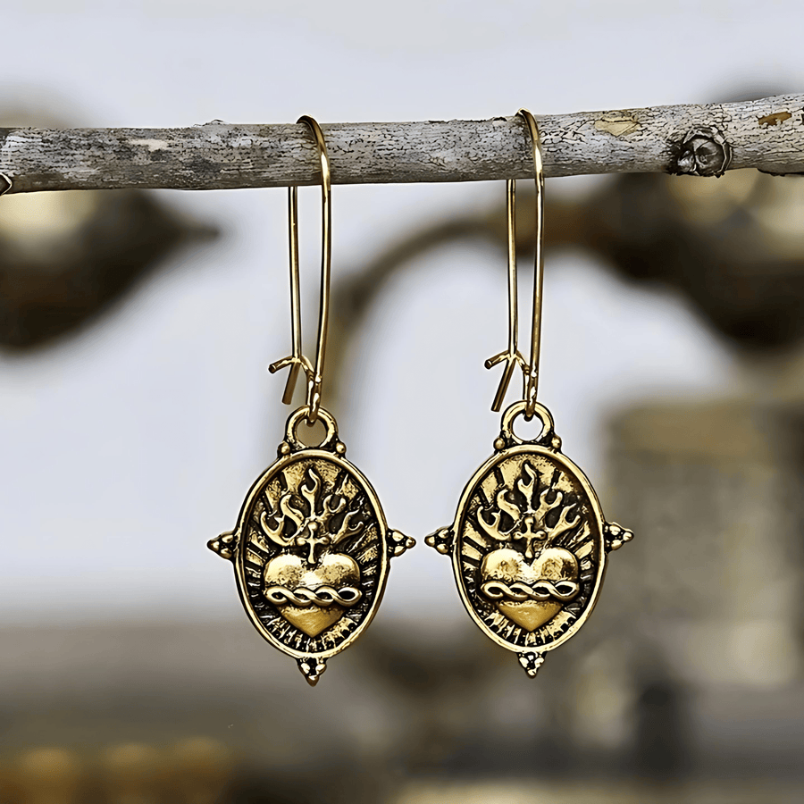 Vintage Style Sacred Heart Dangle Earrings: Faith & Devotion Jewelry