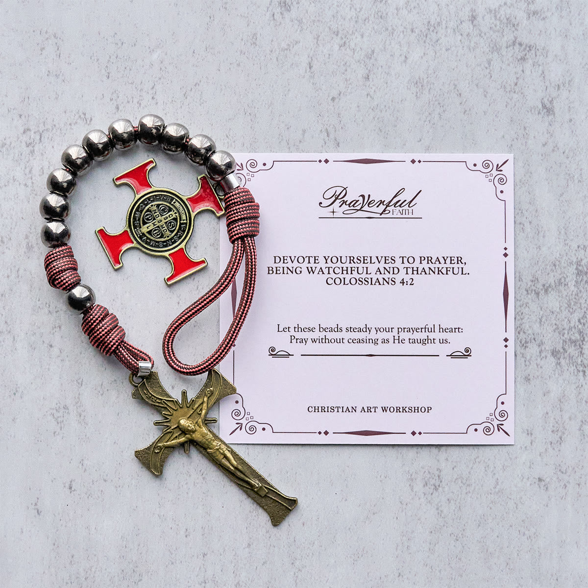 PRAYERFUL FAITH: All-Place Portable Paracord Pocket Rosary with Crucifix & St. Benedict