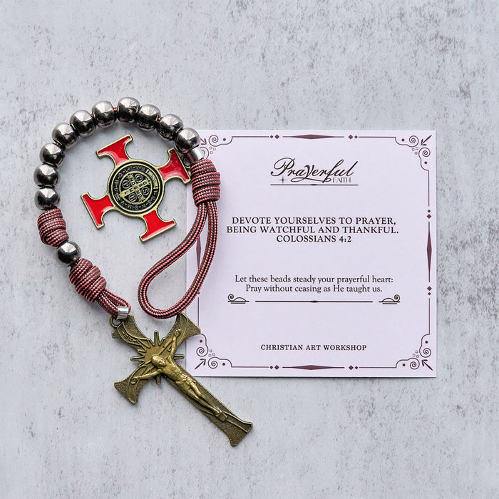 PRAYERFUL FAITH: All-Place Portable Paracord Pocket Rosary with Crucifix & St. Benedict