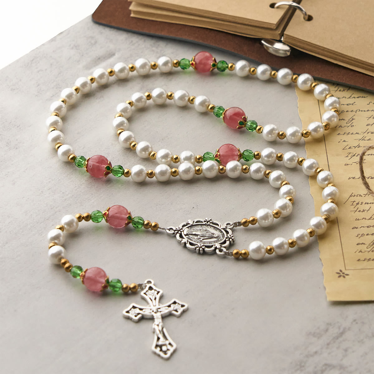 Floral Grace Our Lady Rosary with Pink & Purple Beads Accents
