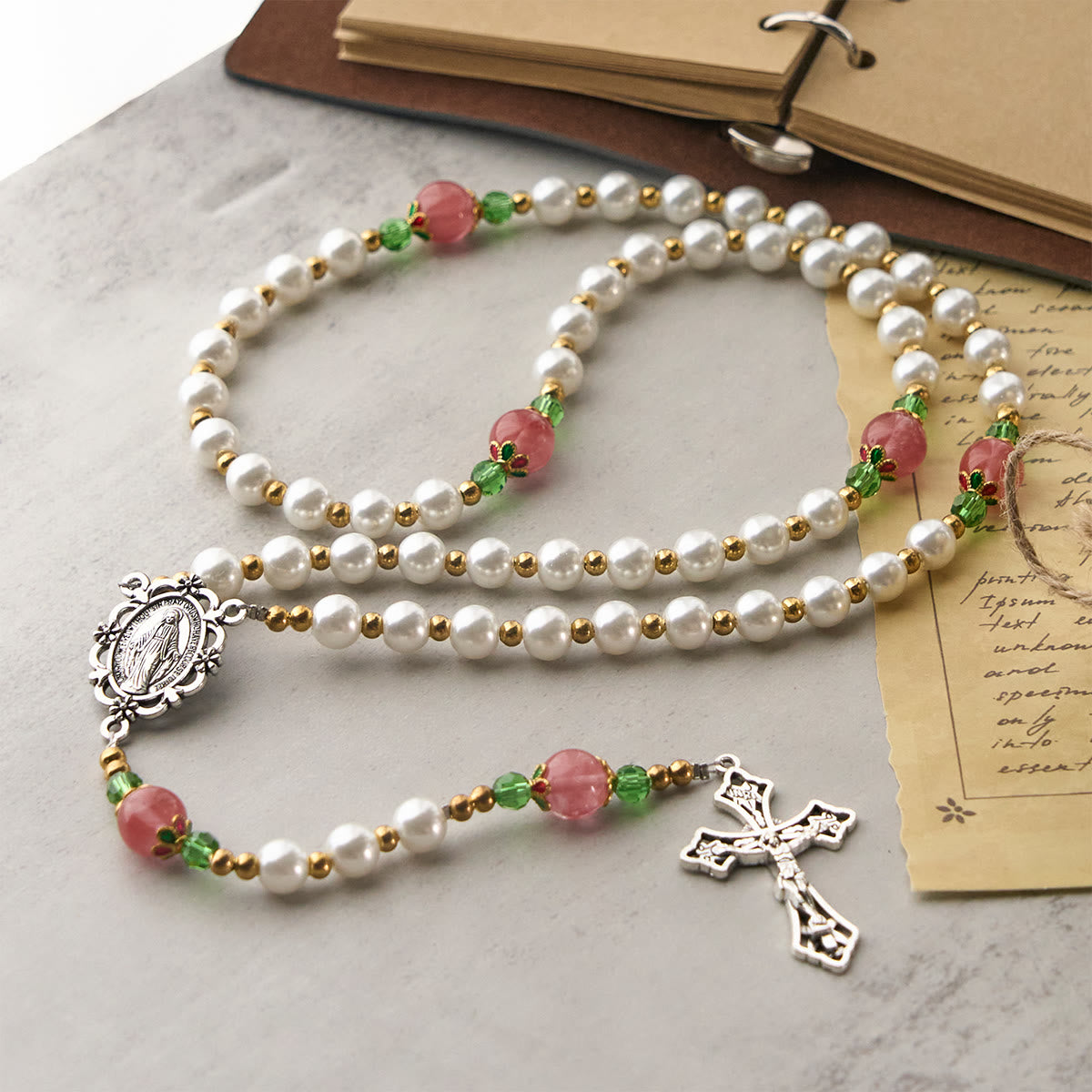 Floral Grace Our Lady Rosary with Pink & Purple Beads Accents