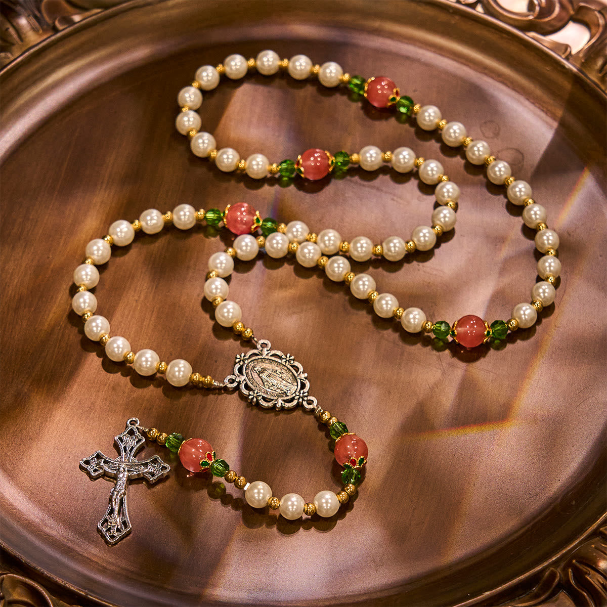 Floral Grace Our Lady Rosary with Pink & Purple Beads Accents