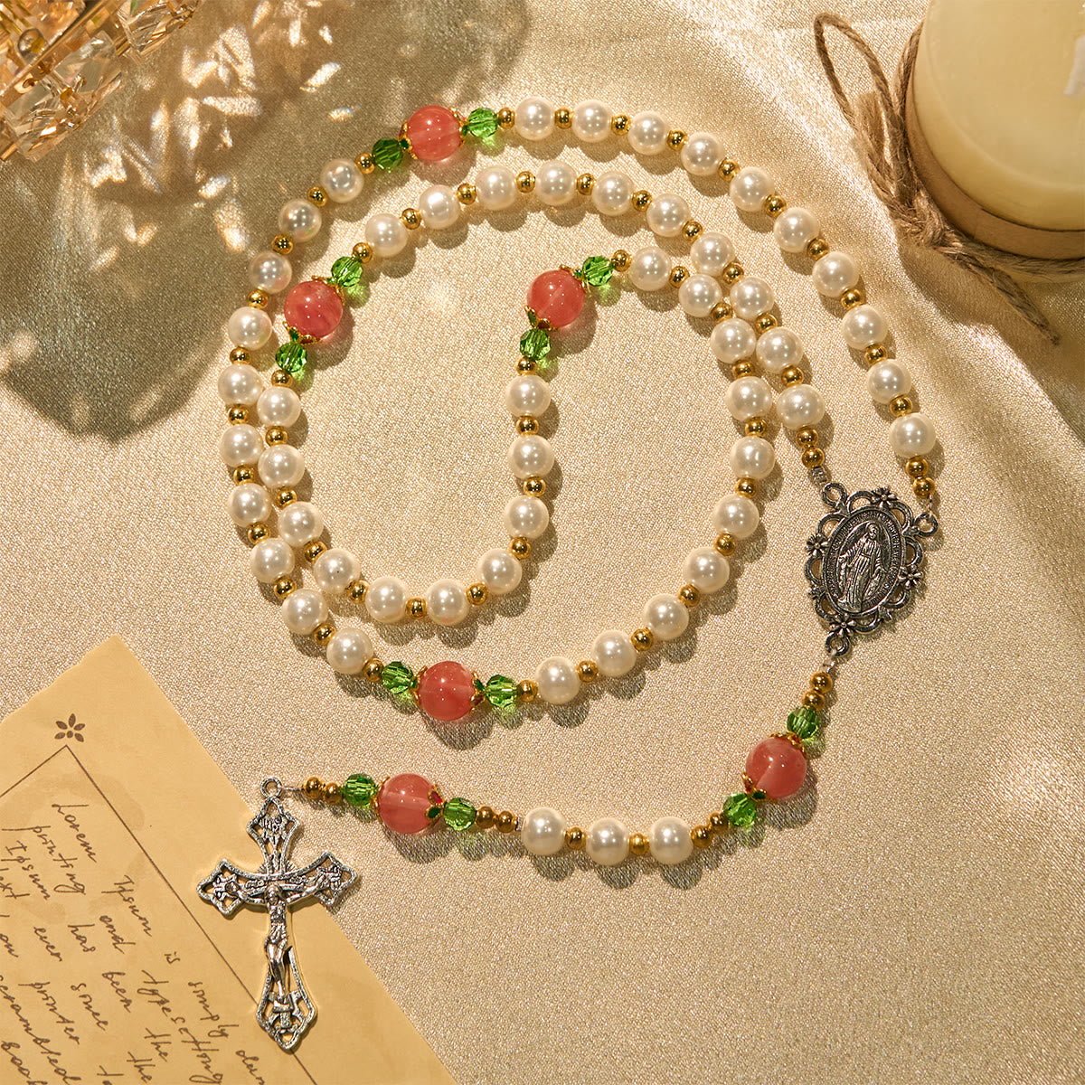 Floral Grace Our Lady Rosary with Pink & Purple Beads Accents