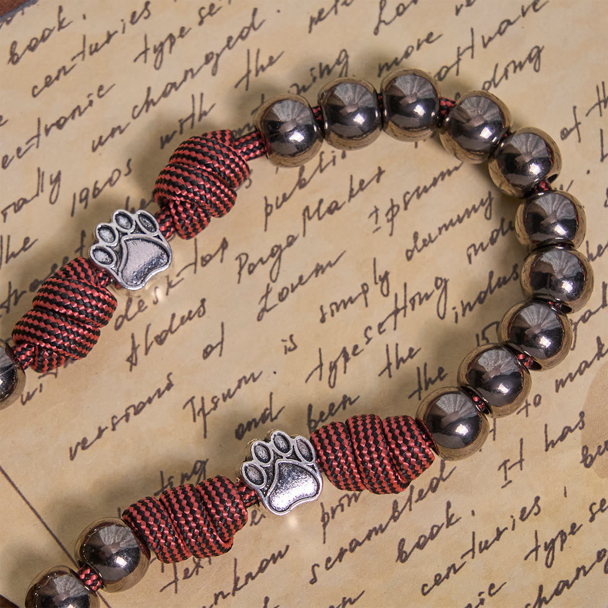 Rugged Bronze-Tone Beads Paracord Rosary with Paw Charms & St. Michael