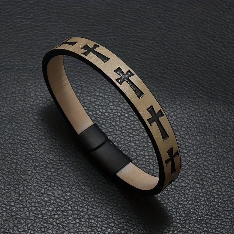 Classic Style Multicolor Leather Magnetic Buckle Bracelet with Cross Motifs