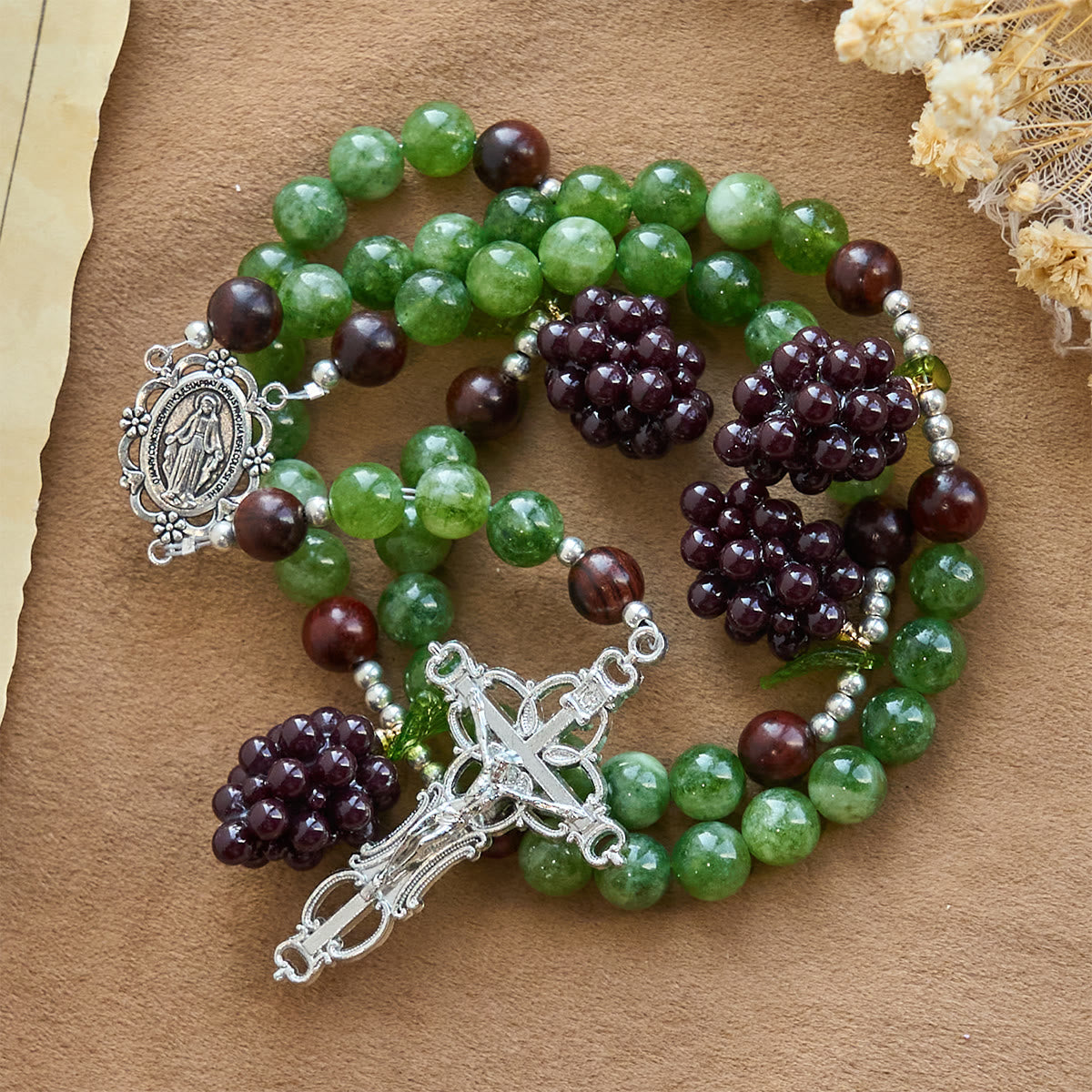 Green and Purple Grape Bead Rosary Inspired by Christ the True Vine