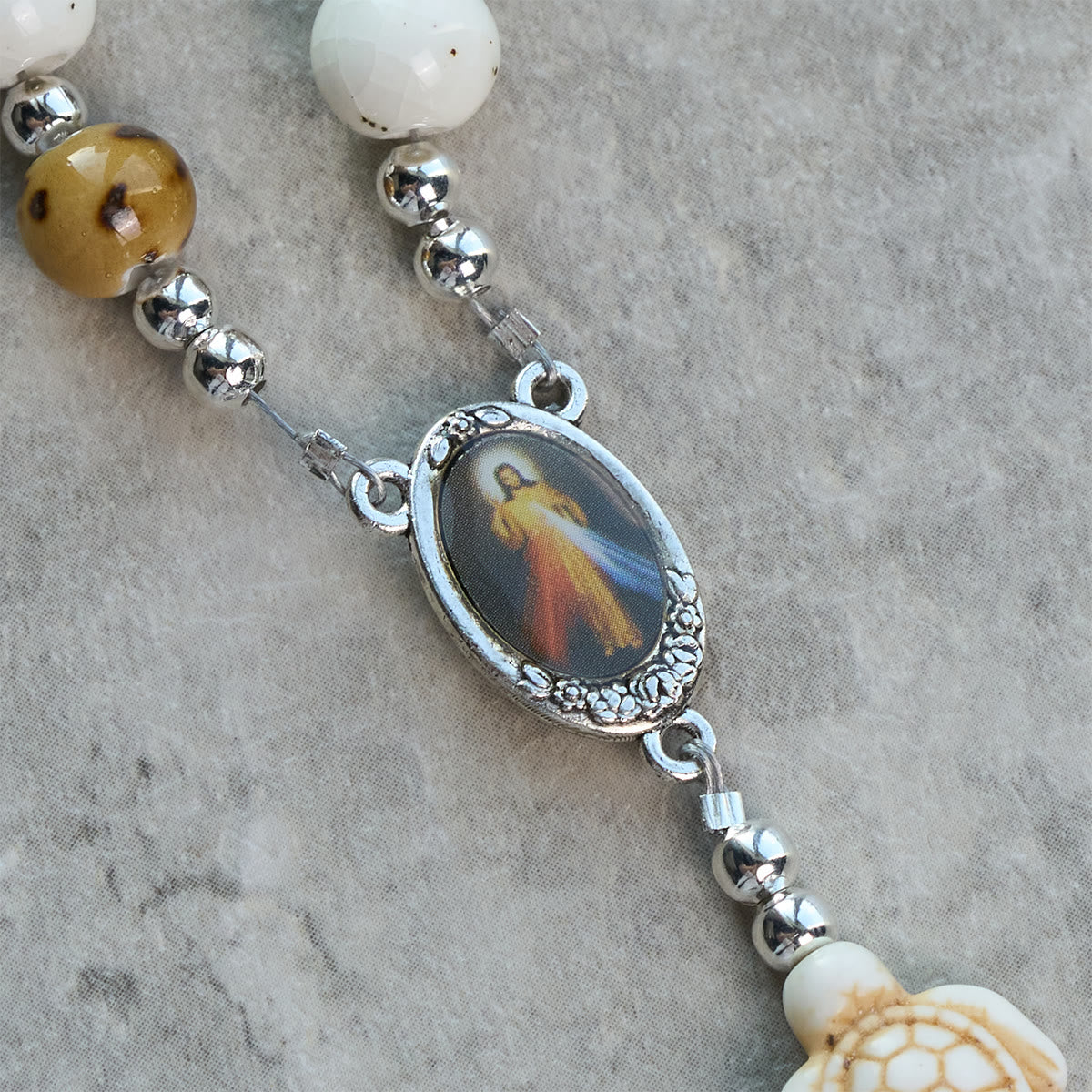 Divine Care Turtle with Warm Yellow Beads and Our Lord's Mercy Animal Rosary