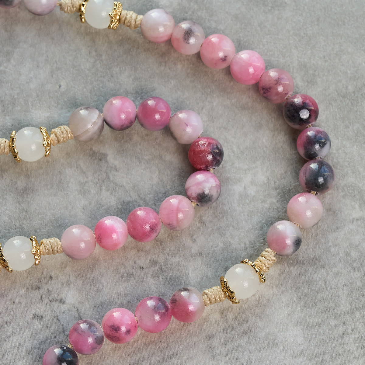 Elegant Persian Pink and Black Jade Beads Rosary with Our Lady's Blessing