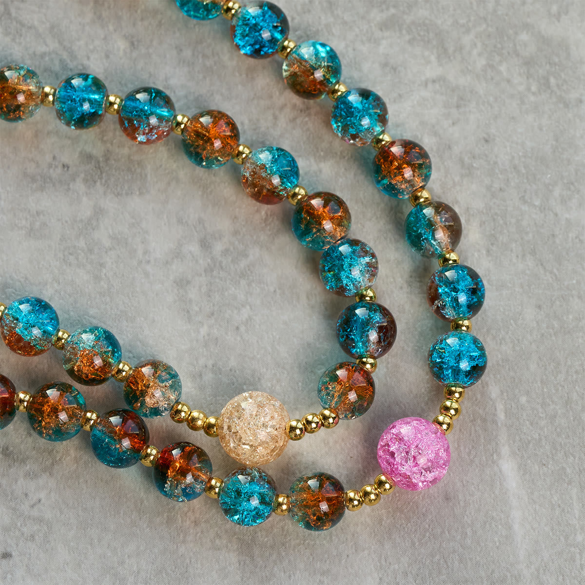 Divine Harmony Radiance Blue-Red Crackle Beads Rosary with Cross of Faith