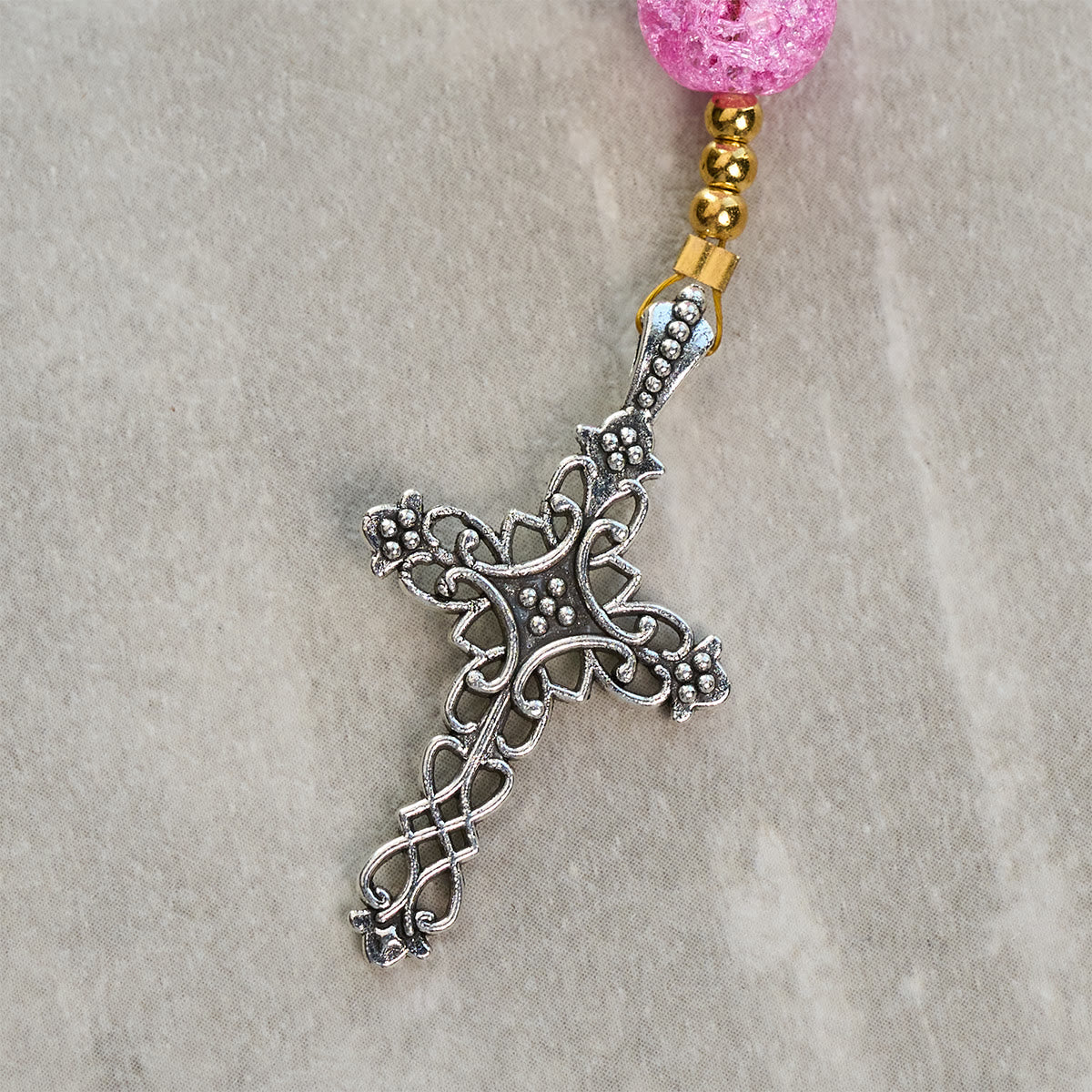 Divine Harmony Radiance Blue-Red Crackle Beads Rosary with Cross of Faith