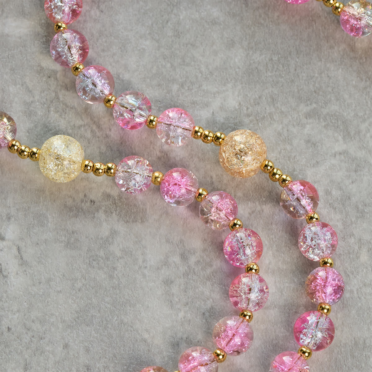 Our Lady's Mercy with Sparkling Pink-Blue Crackle Glass Rosary
