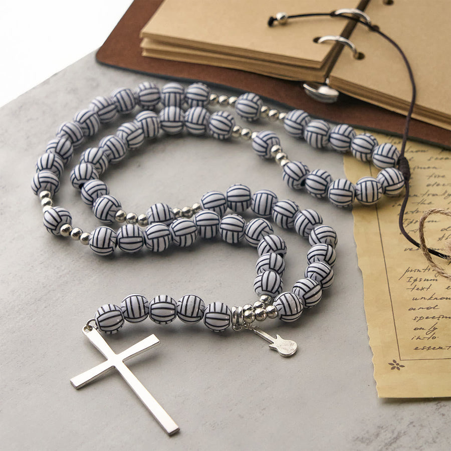 Victory in Christ Volleyball Prayer Rosary with Guitar Charm: A Melody of Prayer