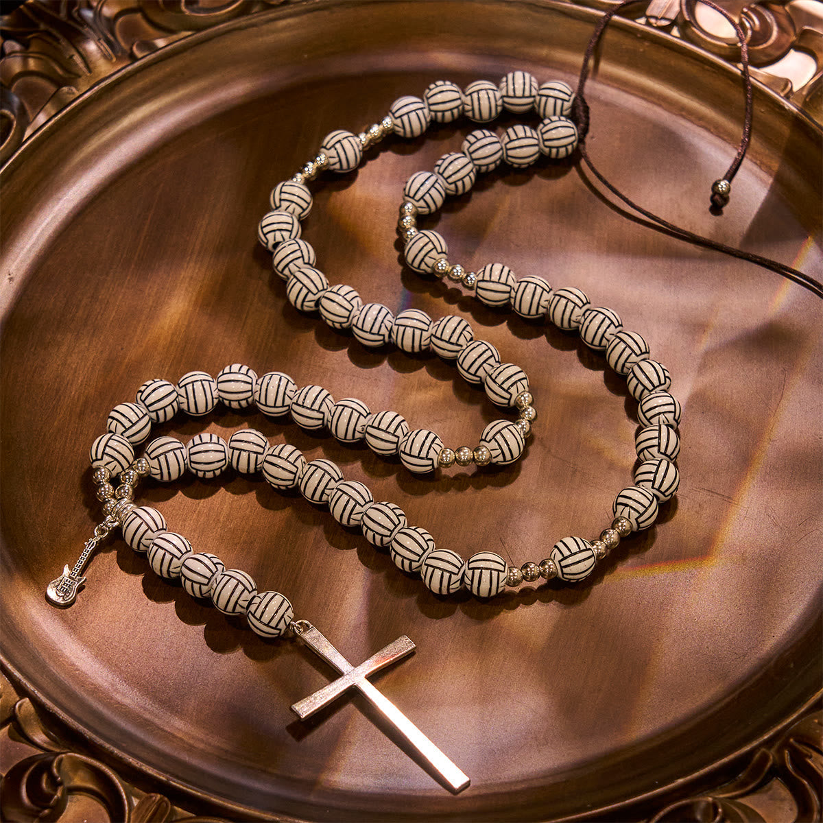 Victory in Christ Volleyball Prayer Rosary with Guitar Charm: A Melody of Prayer