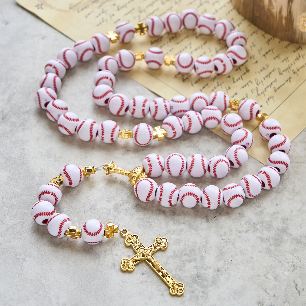Blessed Miniature Baseball Beads Rosary with Golden Holy Chalice & Crucifix: Merge Faith and Sport