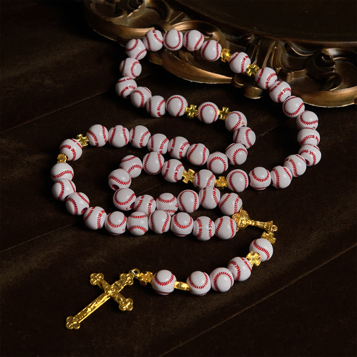 Blessed Miniature Baseball Beads Rosary with Golden Holy Chalice & Crucifix: Merge Faith and Sport