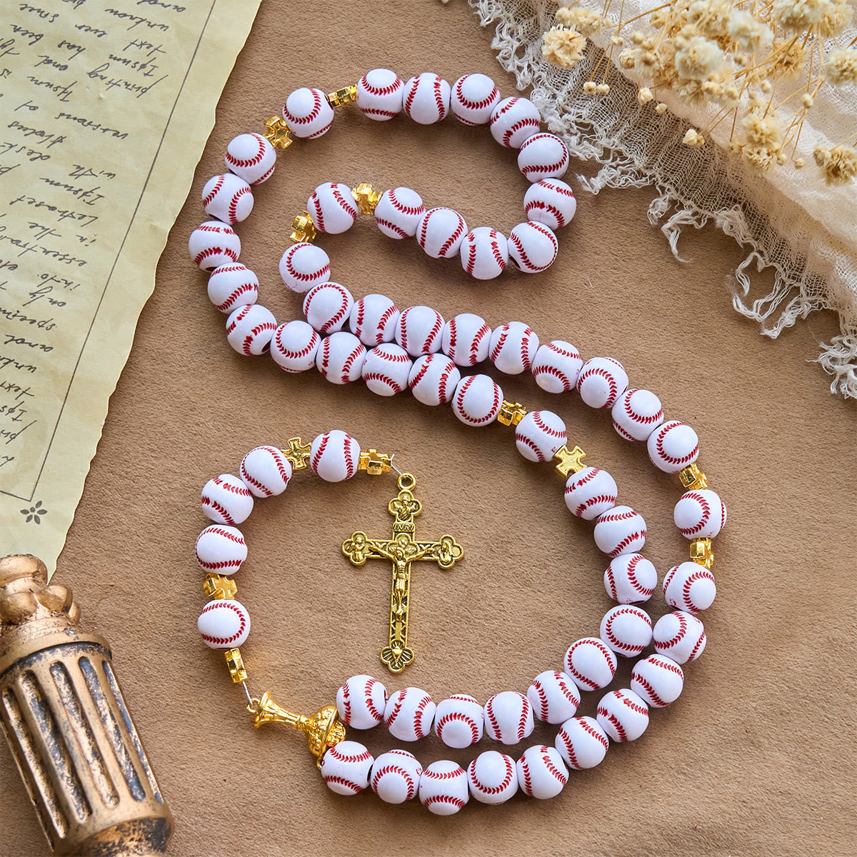 Blessed Miniature Baseball Beads Rosary with Golden Holy Chalice & Crucifix: Merge Faith and Sport