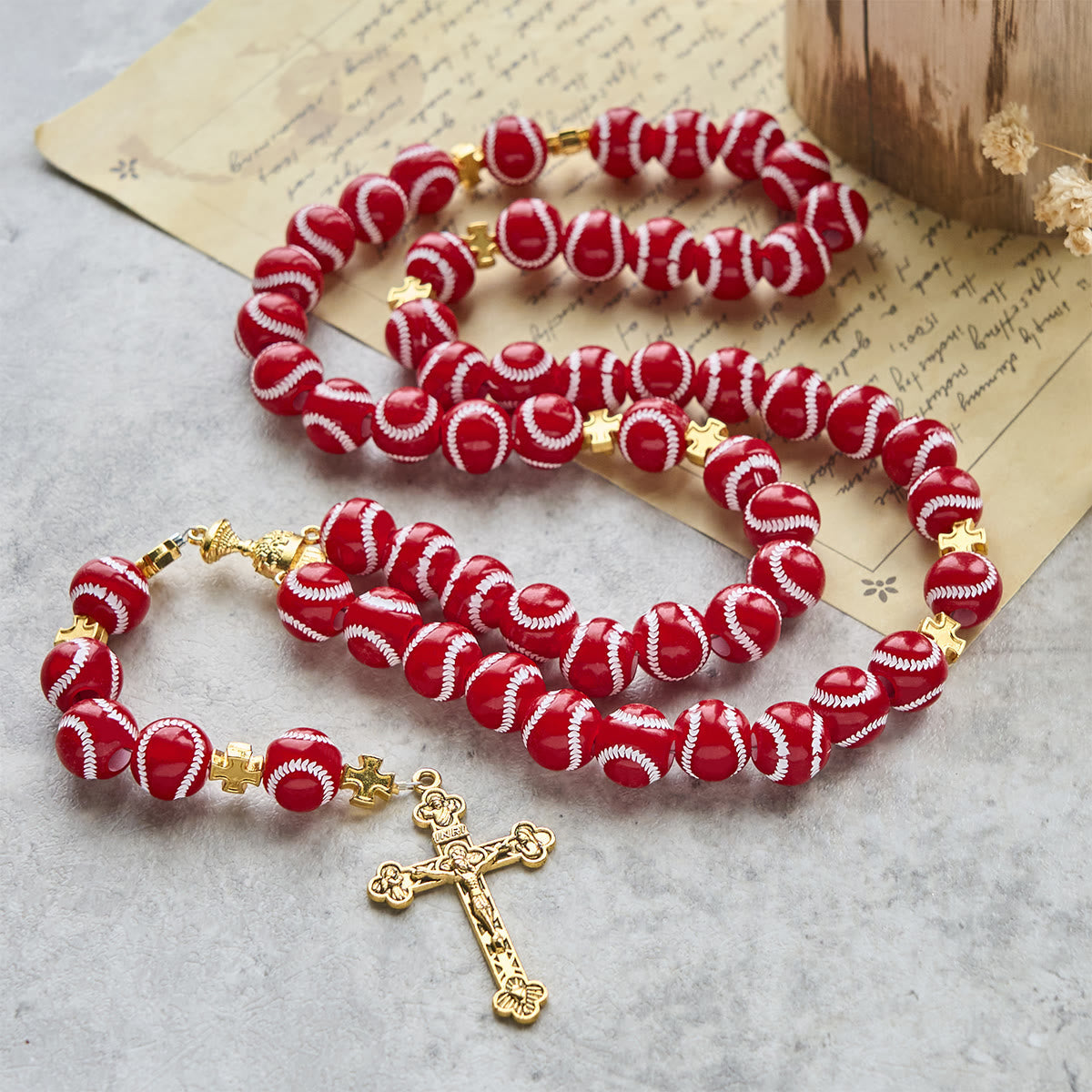 Blessed Miniature Baseball Beads Rosary with Golden Holy Chalice & Crucifix: Merge Faith and Sport