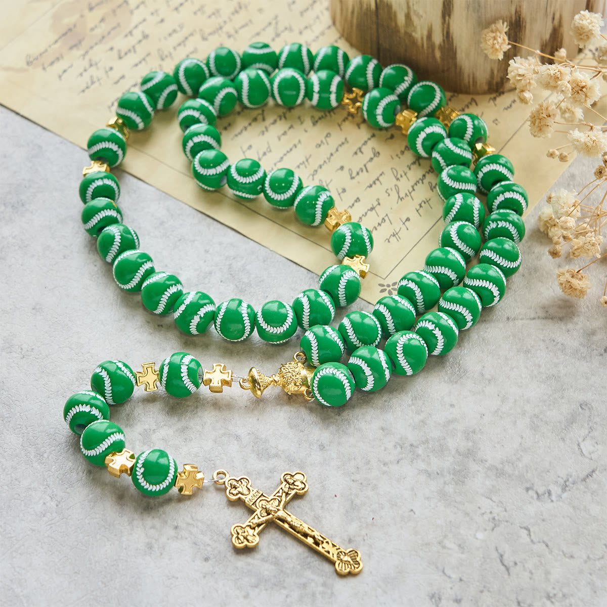 Blessed Miniature Baseball Beads Rosary with Golden Holy Chalice & Crucifix: Merge Faith and Sport