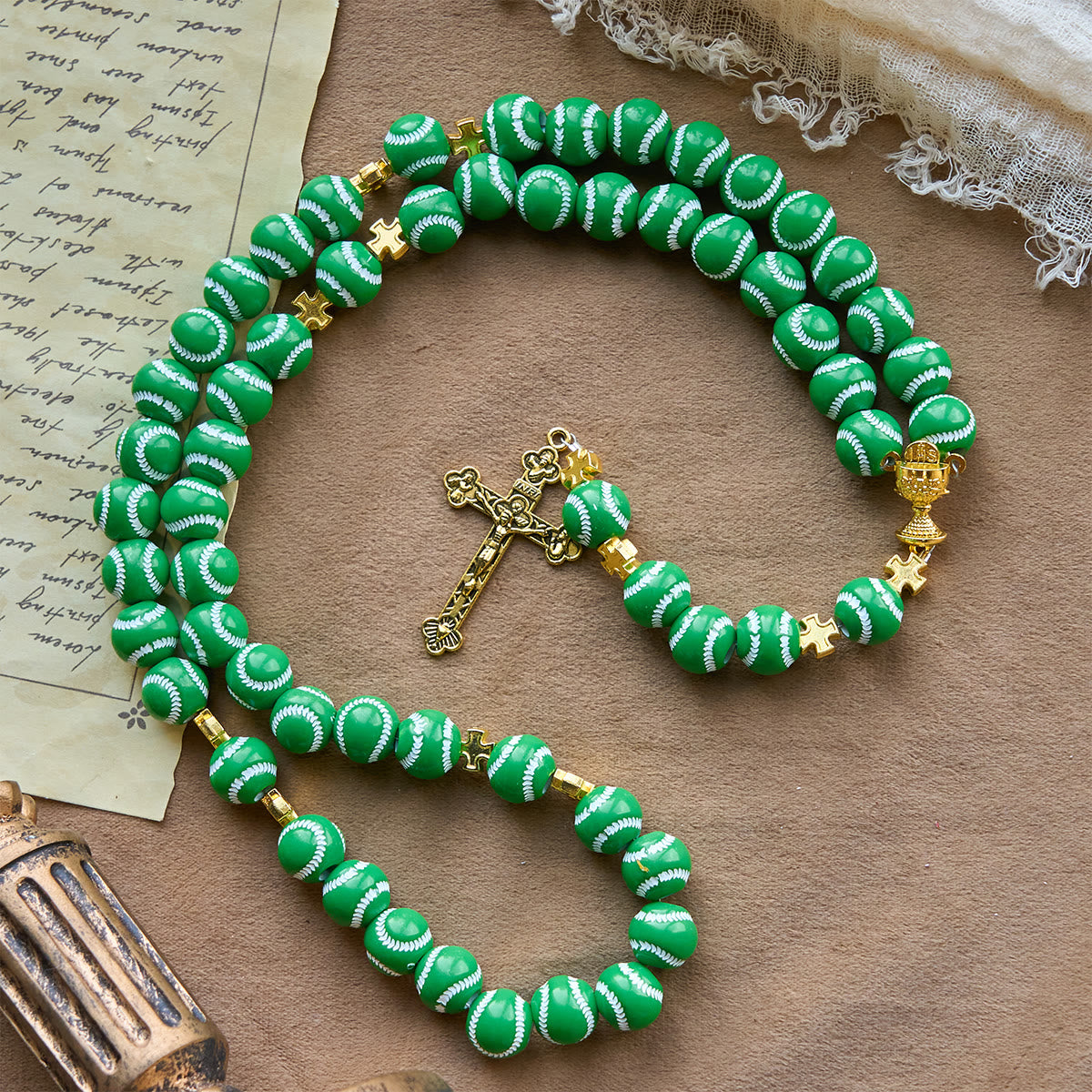 Blessed Miniature Baseball Beads Rosary with Golden Holy Chalice & Crucifix: Merge Faith and Sport