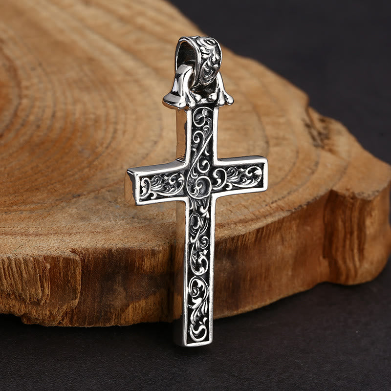 Intricate Sterling Silver Cross Necklace with Golden Dove: An Exquisite Blend of Detail and Devotion