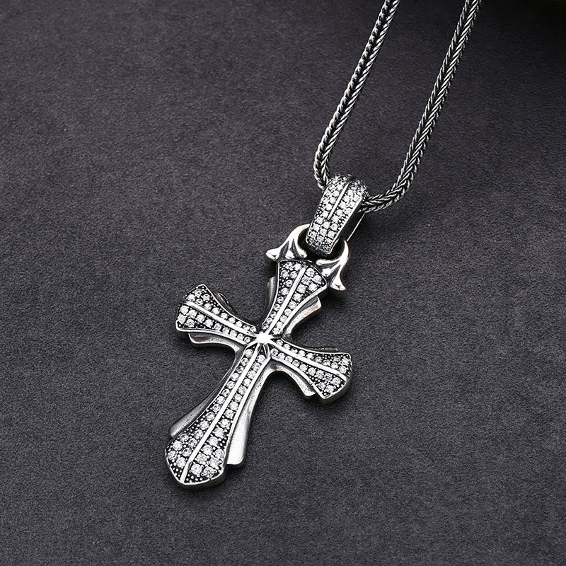 Classic Sterling Silver Cross Necklace with Dazzling Stones: A Profound Symbol of Faith