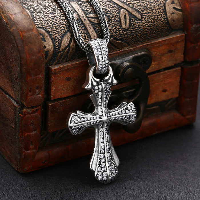 Classic Sterling Silver Cross Necklace with Dazzling Stones: A Profound Symbol of Faith