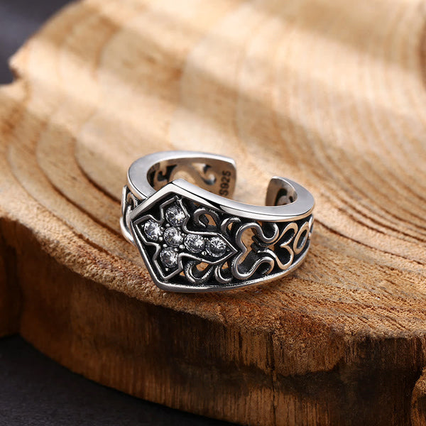 Handcrafted 925 Silver Open Cross Ring with Zircon: A Rare Fusion of Craftsmanship and Faith