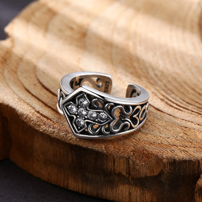 Handcrafted 925 Silver Open Cross Ring with Zircon: A Rare Fusion of Craftsmanship and Faith