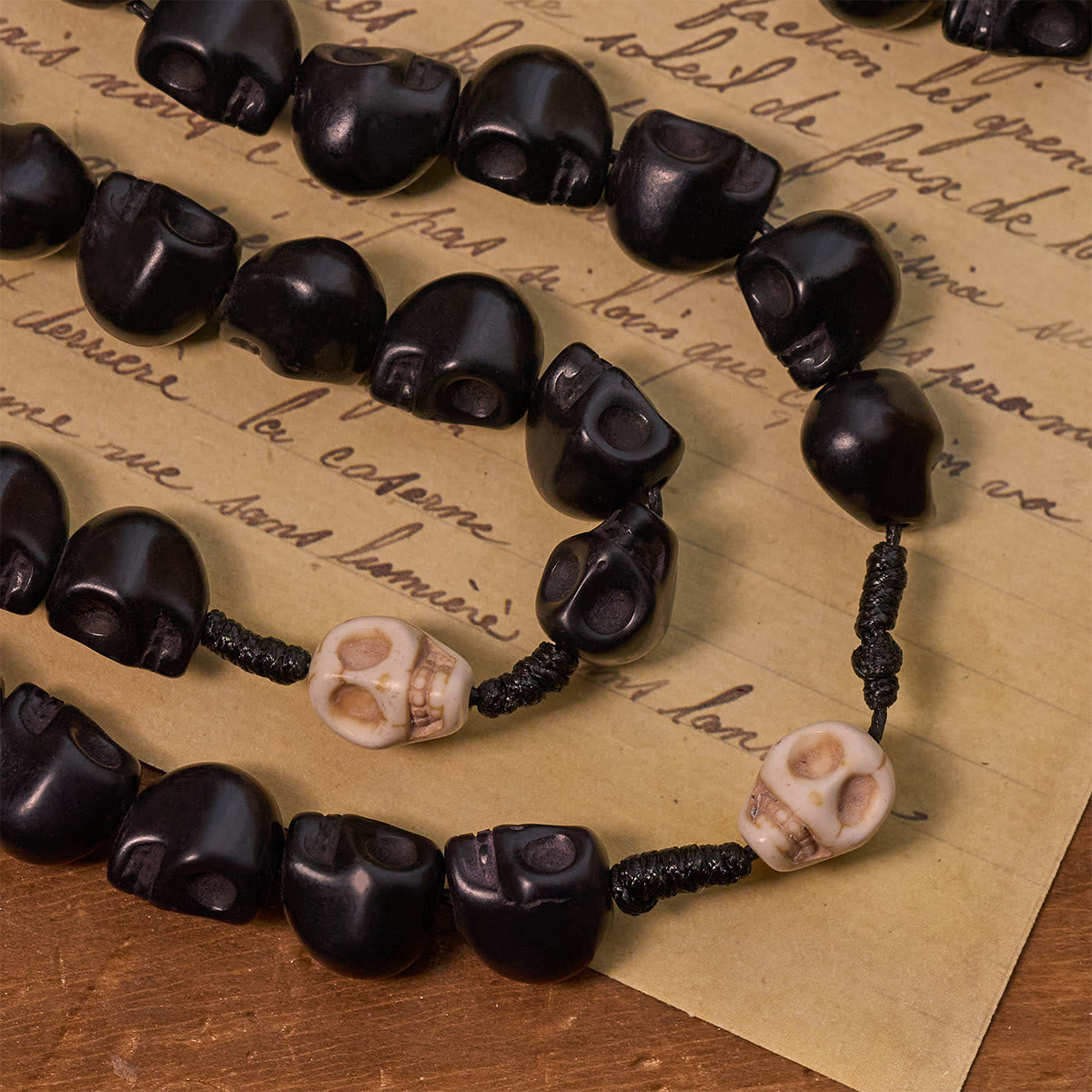 Light Over Darkness - Pardon Crucifix of Mercy with Black Skull Beads Prayer Rosary