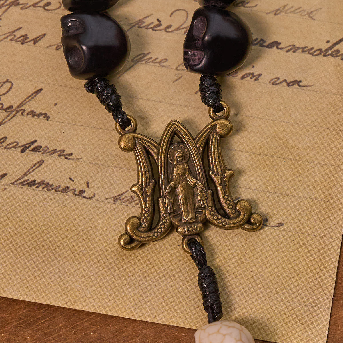 Light Over Darkness - Pardon Crucifix of Mercy with Black Skull Beads Prayer Rosary