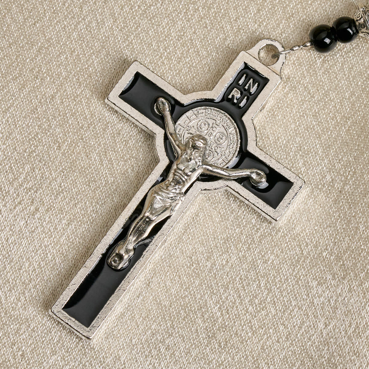 Handcrafted Matte Black Beads Rosary with Crucifix & Our Lady of Guadalupe